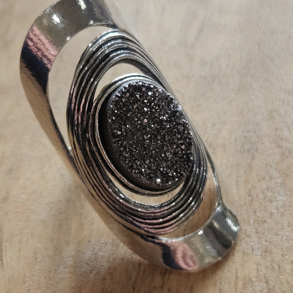 Silver 925 Statement Ring With Black Stone - image 1